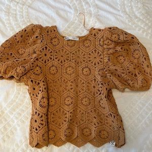 brown crochet top NWOT